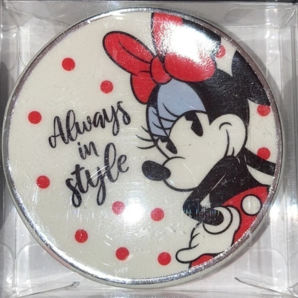 Disney Minnie Mouse Clear Crystal Sterling Silver Earrings & Trinket Dish